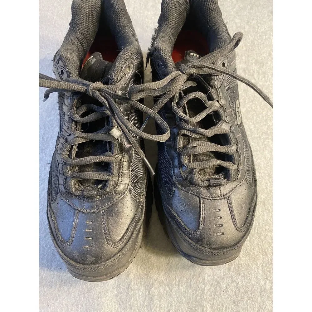 Black PU leather‎ relaxed fit men work safety steel toe shoes size 7 Skechers